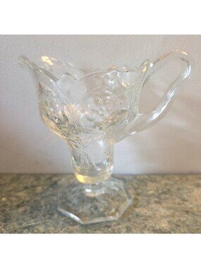 Pressed Glass Footed Creamer McKee Rock Crystal Clear Depression Octagon Base